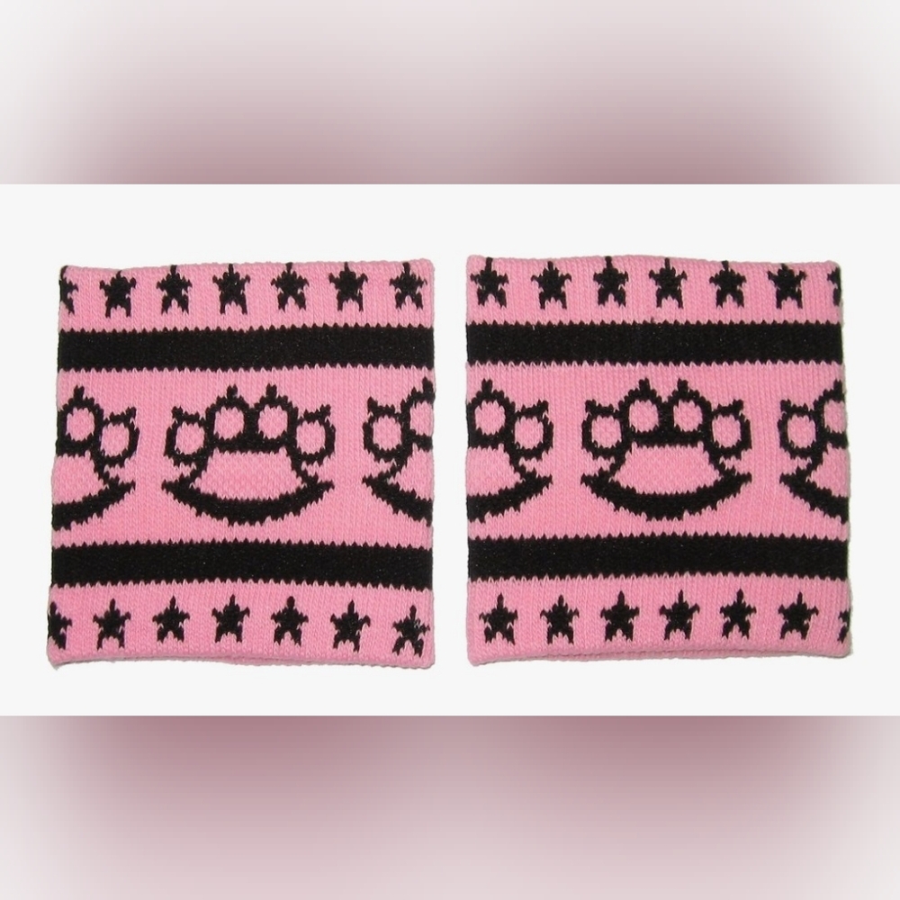 Sourpuss Pink and Black Wristbands - Picture 3 of 3